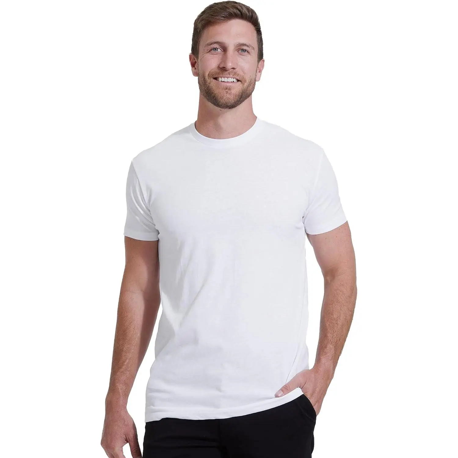 True Classic Men's Casual Soft Short-Sleeve Round Neck T-Shirt - Breathable Cotton-Polyester Blend Plain Menswear Top