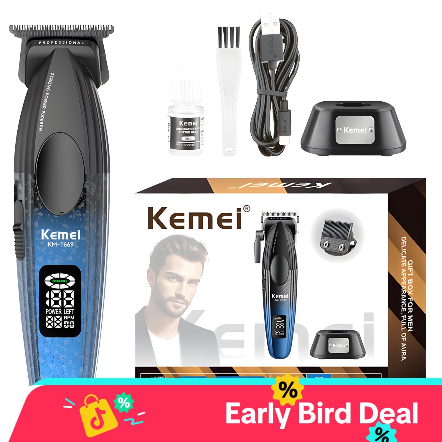Kemei KM-1669 9000RPM High Power Wireless Professional Barber Machine, Hair Clipper Trimmer with Charging Stand, Hair Trimmer for Men