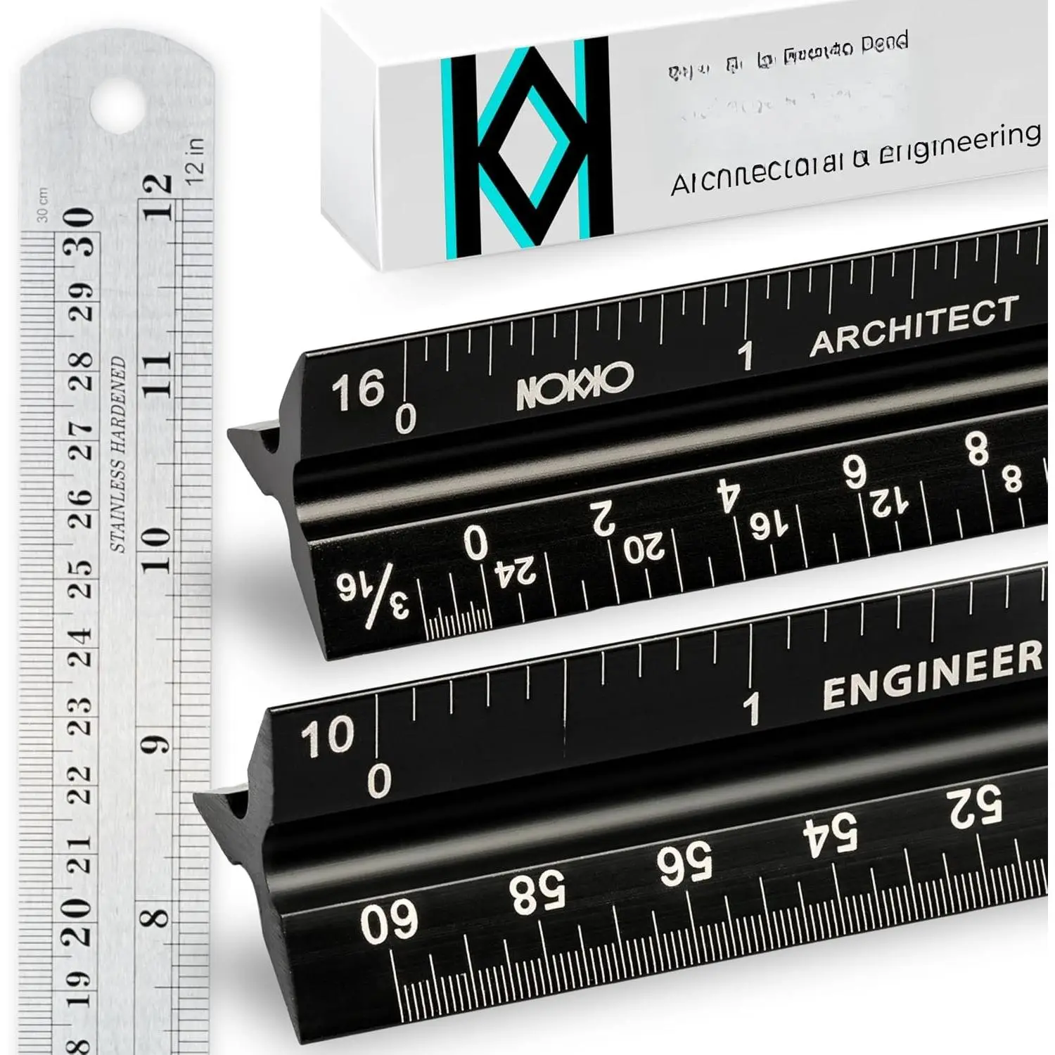 Architectural Scale Ruler and Engineering Scale Ruler Set, 12-Inch, 3- | Architect and engineer scale ruler set with a 12-inch stainless steel ruler for drafting, blueprints and construction plans