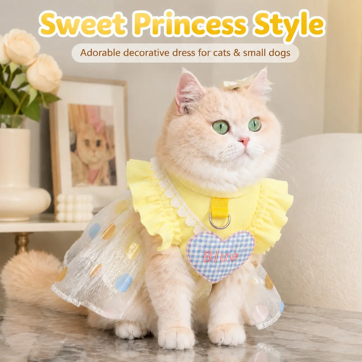 Cute Heart Bubble Princess Pet Dress, Kitten Clothes, Breathable Soft Comfortable, Ideal for Cats Dogs, Perfect for Parties Gifts, Trendy Pet Fashion