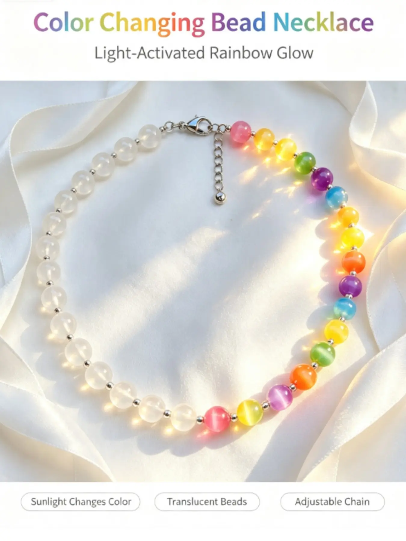「Dopamine Color-Changing Necklace, Sunlight-Responsive Beaded Chain, Fashionable Beach Holiday Jewelry, Perfect Gift for Any Occasion🎁」