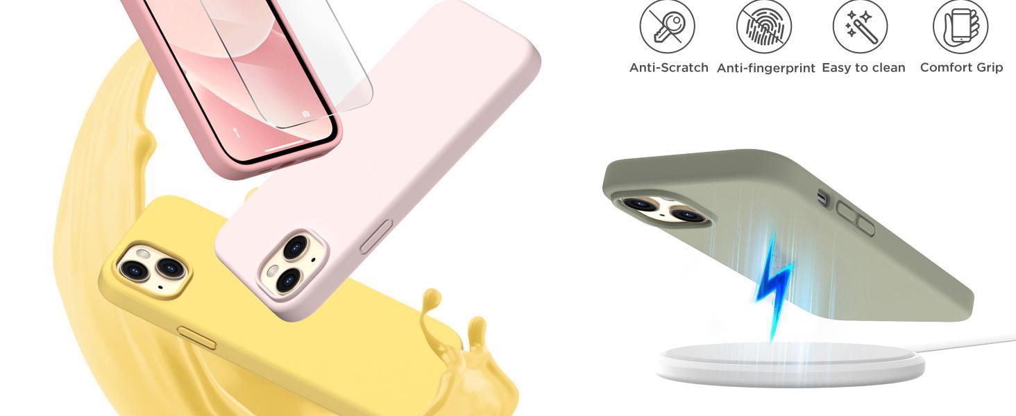 Compatible with iPhone 14 Case, Liquid Silicone Case [with 2X Screen Protectors], Full Body Shockproof Protective Cover Slim Thin Phone Case for iPhone 14 6.1 inch, Stone