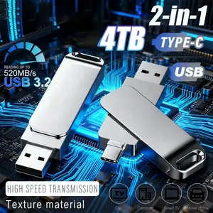 4TB Large Storage USB 3.2 Flash Drive, 520MB/s Fast Speed 2 in 1 USB‑A & Type‑C OTG Waterproof Pen Drive, Portable External Data Storage Compatible with Android Smartphones, Laptops, Desktop Computers for File Backup & Data Transfer