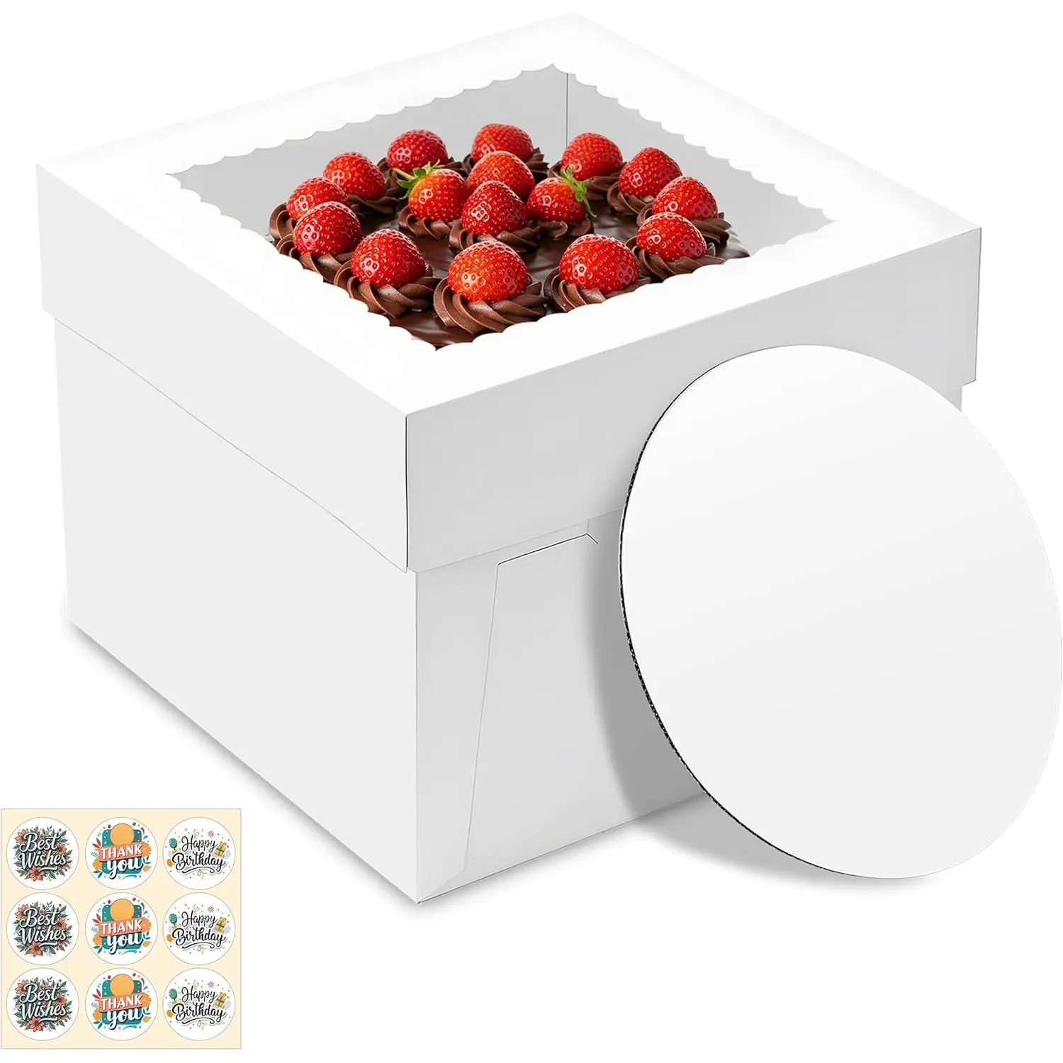 3 Pack Cake Boxes, 10x10x8 Inches Tall Cakes Box with Window, White Cake Boxes with Cakes Boards, Square Bakery Box, for Cake,  Cookie Dessert, Pastry, Birthday Party, Mother's Day, Weddings