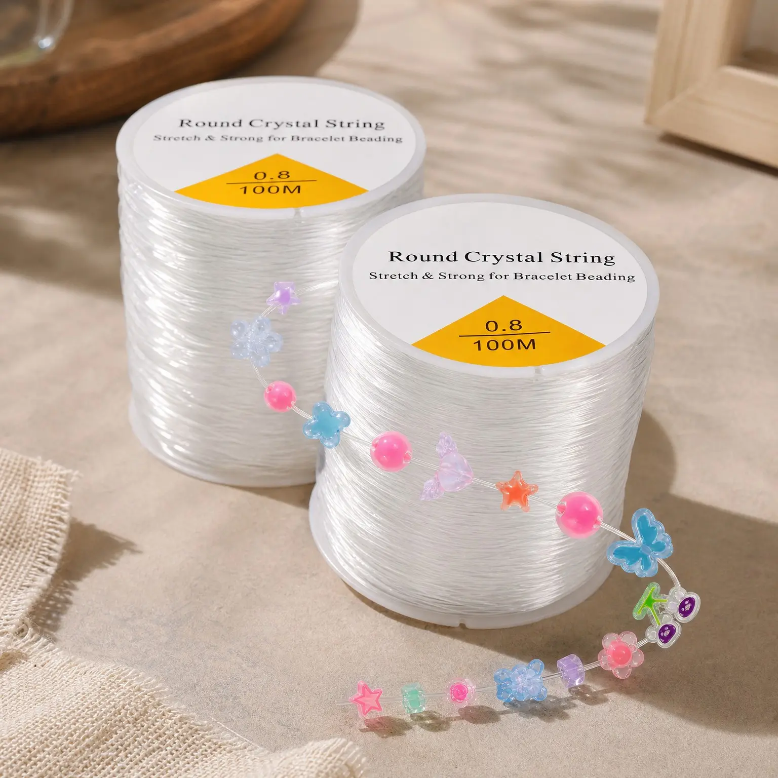2 Rolls 0.8mm Clear Elastic Bracelet String, 218 Yards