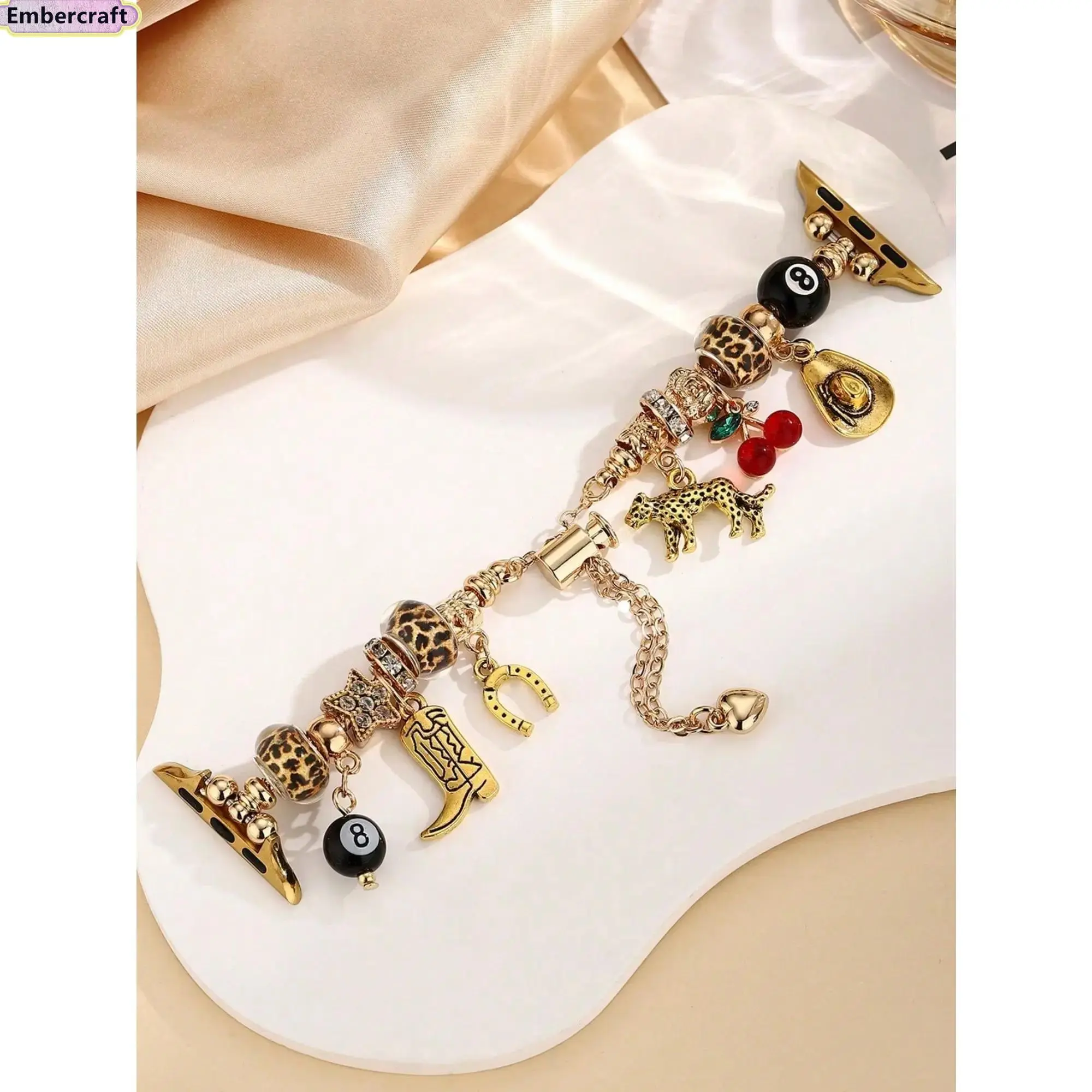 2026 Western Leopard Charm Apple Watch Band, Vintage Silver Cactus Cowboy Boot Bracelet Strap for Women, Personalized Fashion Wristband, Compatible with Apple Watch Ultra SE Series 1-11, 38-49mm Universal Fit, Stylish Smart Watch Accessory Aesthetic