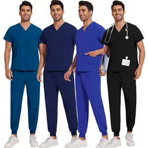 Workwear, nurse uniform, lab coat, solid color short-sleeve long pants