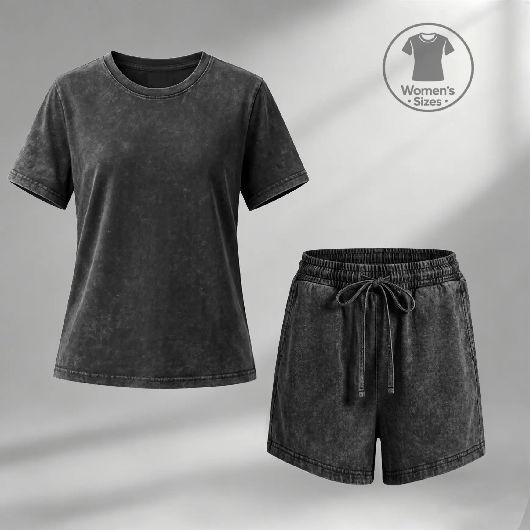 Women’s 100% Cotton Solid Washed T-Shirt & Bermuda Shorts Set, Casual Crew Neck Two-Piece Outfit With Drawstring Waist, Soft Vintage Look