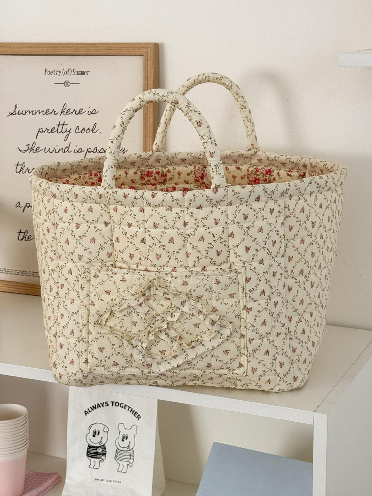 Floral Pattern Storage Basket, Portable Lingerie & Small Essentials Basket, Home Organizer for Bathroom Bedroom Office, Multipurpose Basket