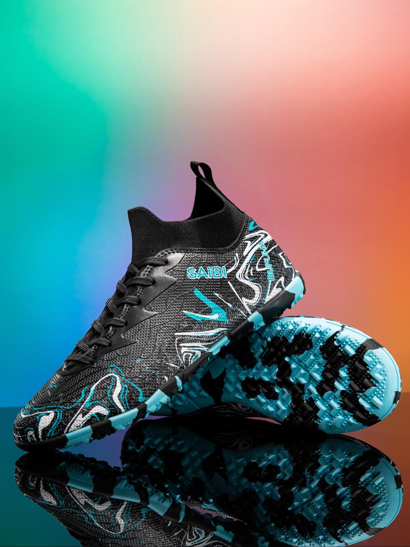 Unisex's Sporty Random Pattern Lace Up Soccer Shoes, Breathable Comfortable Football Boots, Non-slip Football Shoes for Outdoor Training & Competition