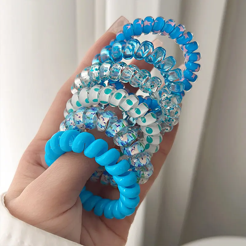 Vibrant Hair Tie Set – Crease-free coiled hair ties; waterproof, elastic spiral ponytail holders suitable for thick hair; perfect for both workouts and daily wear.