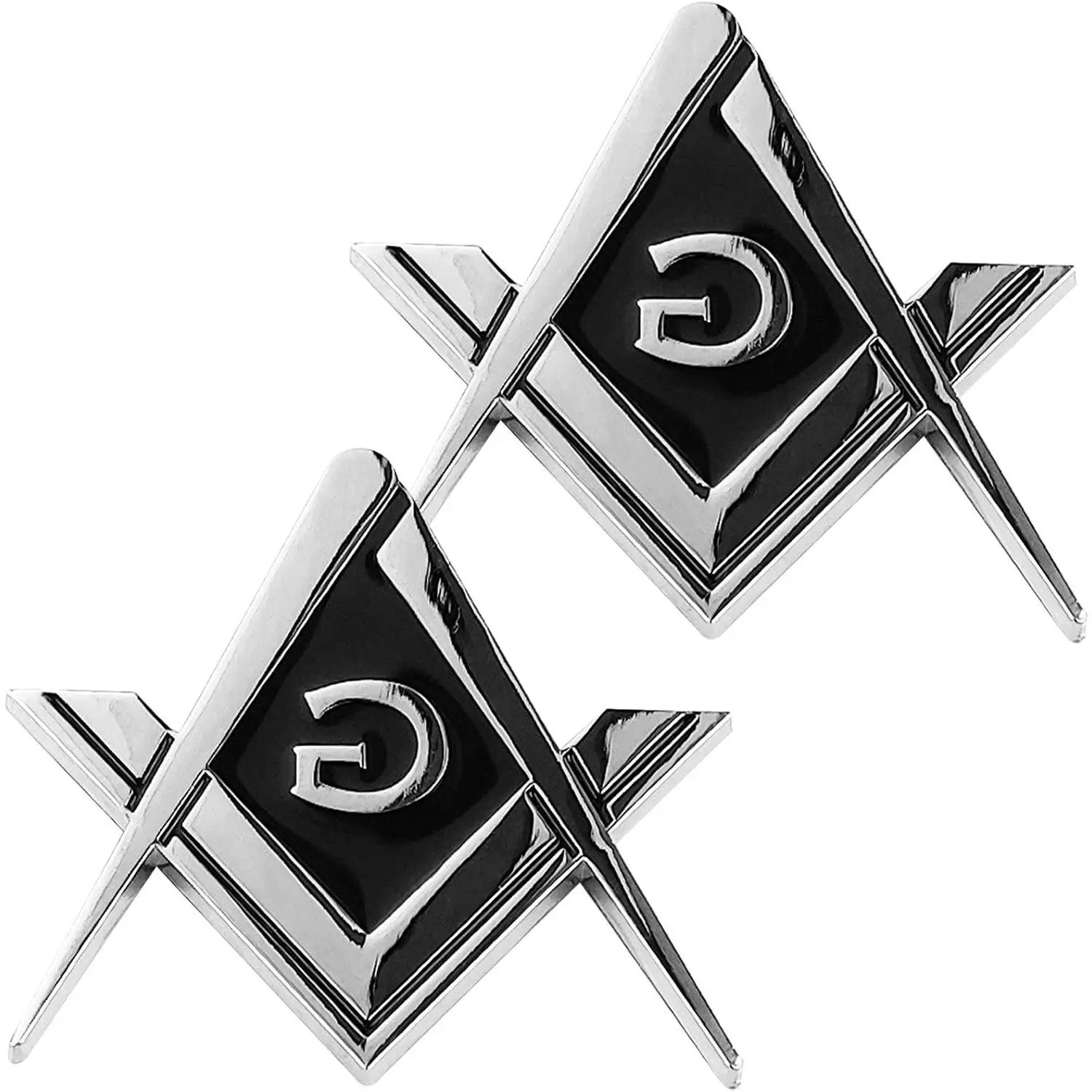 2 Pack 2.75" Chrome Plated Masonic Square and Compasses Car Emblem - Auto Truck Motorcycle Decal Gift AccessoriesGift