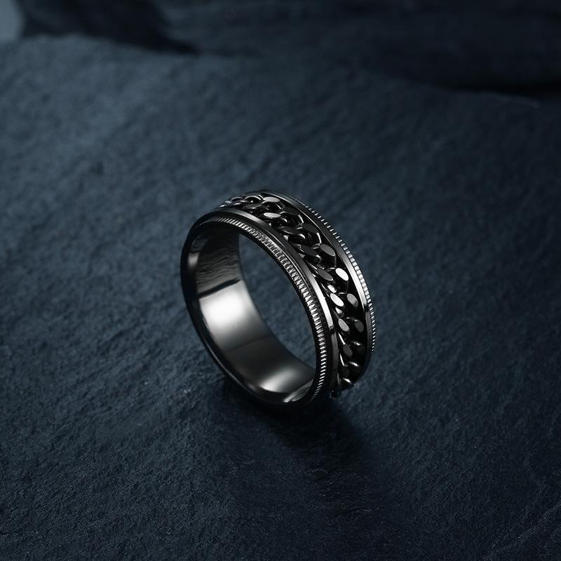 Anxiety Spinner Ring Stainless Steel Rotating Men's Ring Embossed Chain Fidget Band