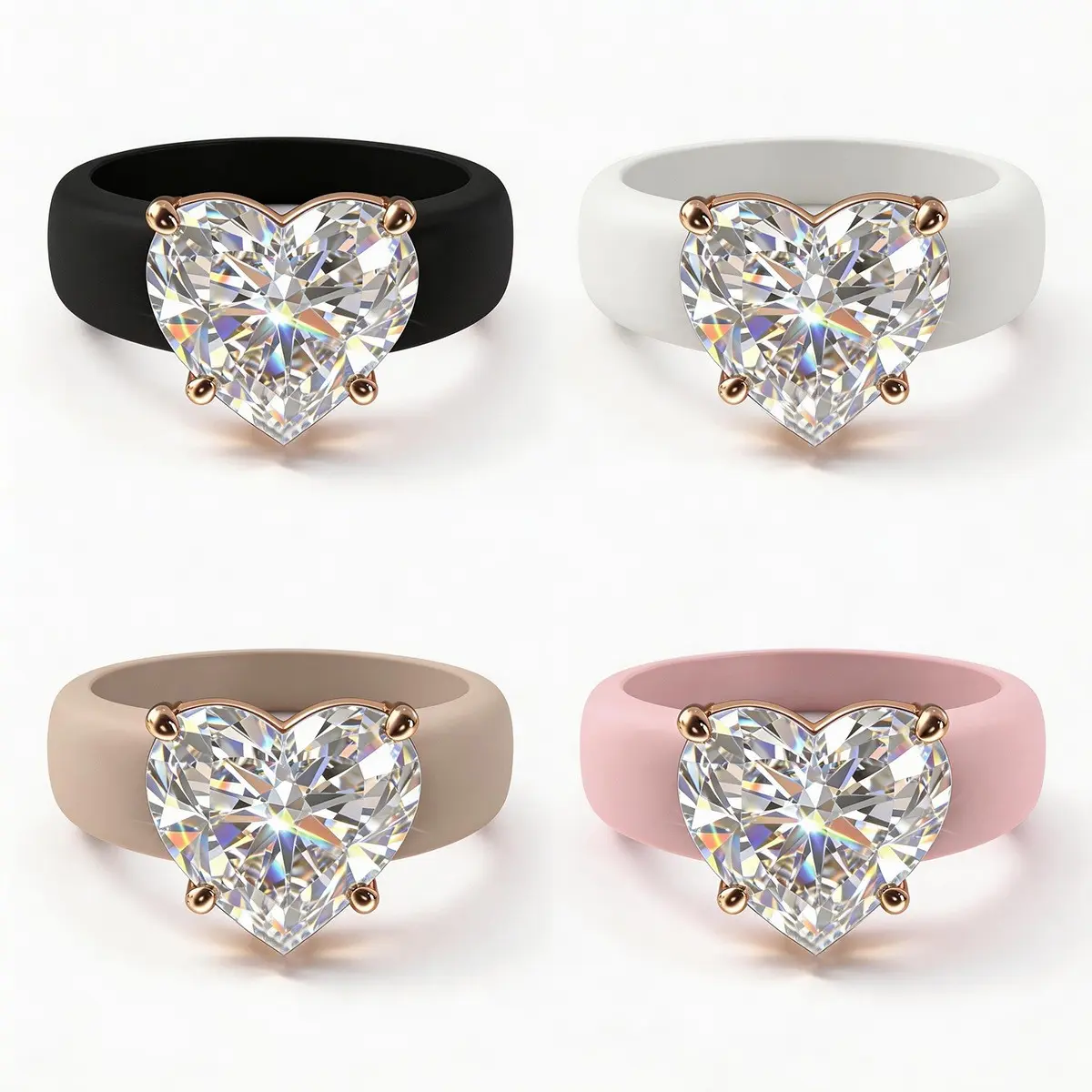 Silicone Engagement Ring with Laser-cut Genuine Cubic Synthetic Zirconia Band Comfortable and Snug-fitting White A Hypoallergenic Soft Silicone Wedding Ring Specially Designed for Women's Daily Wear Travel and Sports