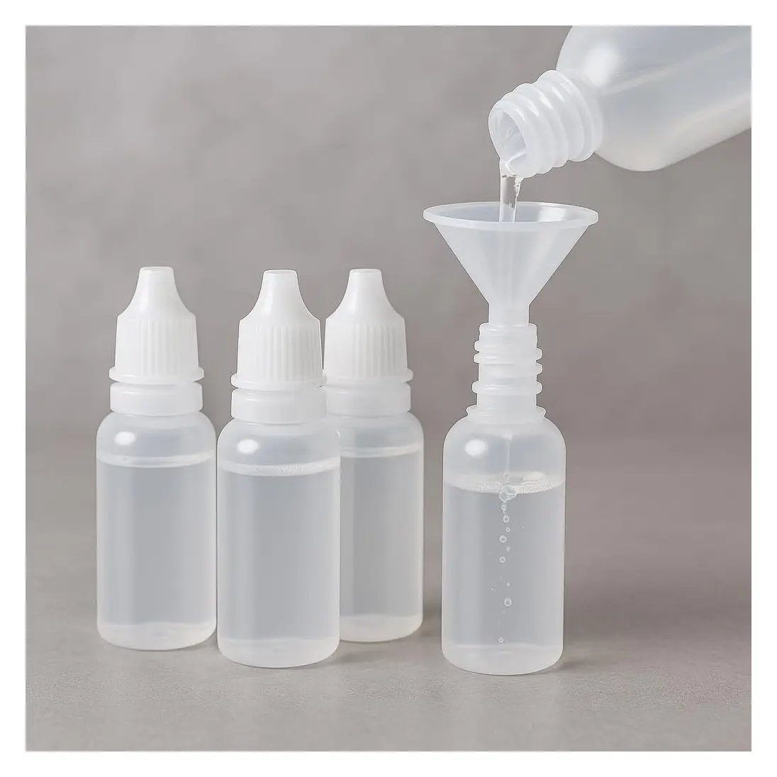 5 PCS (4 Bottles + 1 Funnel) 15ml/0.5oz Small White Plastic Dropper Bottles - Empty, Squeezable & Portable Refillable Travel Containers for Eye Drops with Cap and PlugGift