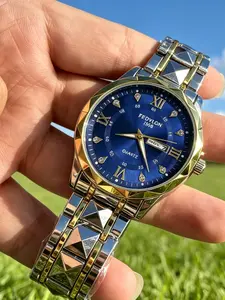 Men's Quartz Watch with Roman Numerals, Digital Face, Stainless Steel Strap, Waterproof, Business Style, Gift Idea