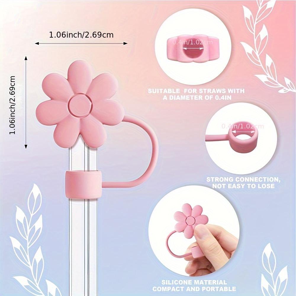 Flower & Letter Design Drinkware Accessories Set, Tumbler Cup, 5 Counts/set Including 3 Counts Silicone Straw Cover & 2 Counts Letter Charm, Drinkware Accessories for Gift