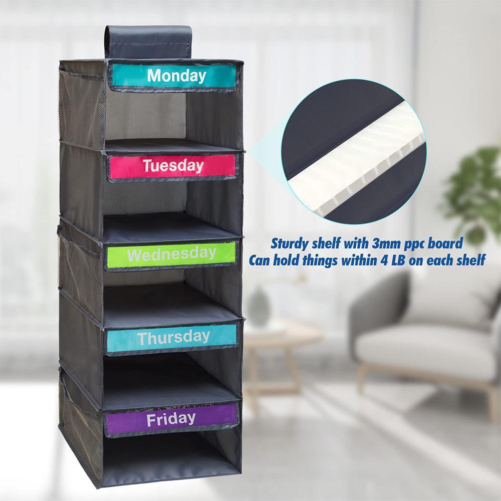 5 Layer Hanging Clothes Storage Rack, 1 Count Weekly Hanging Clothes Organizer, Multifunctional Hanging Storage Rack for Home Bedroom