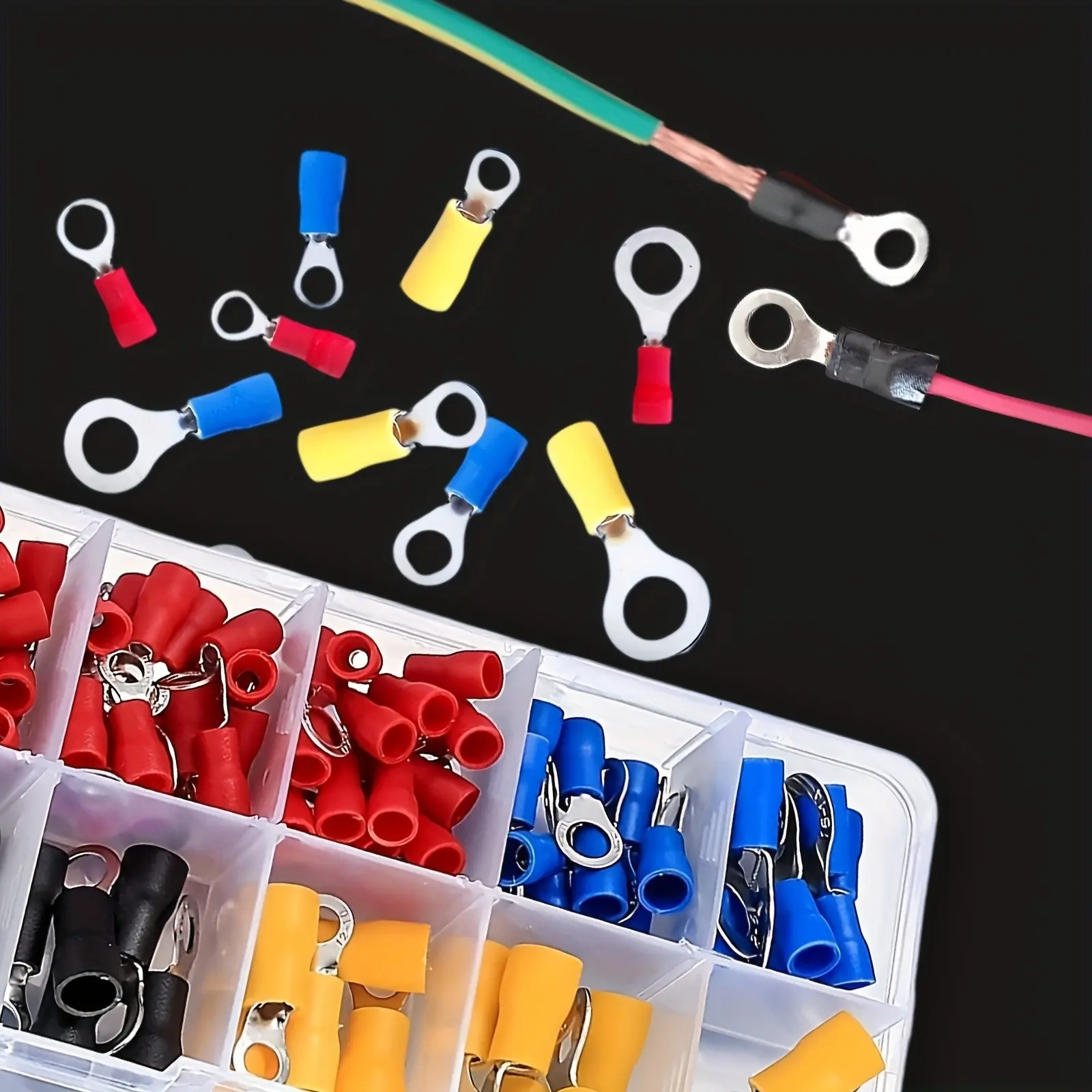 102-Piece Electrical O-Ring Crimp Terminal Connector Set, Crimping Terminals, Quick Wire Connectors, Solderless Crimp Connectors, Insulated Electrical Wires, Car and Boat Use, No Battery Needed