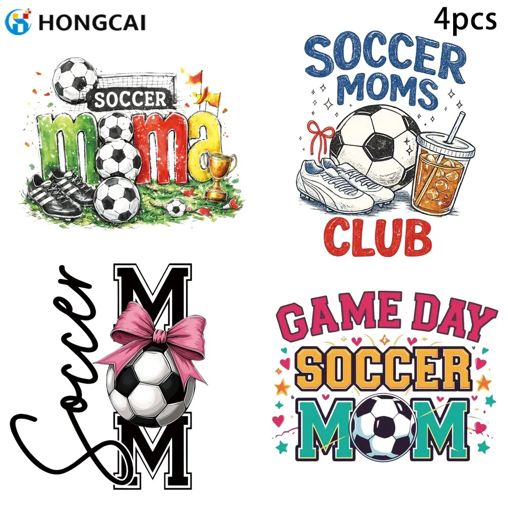4 Pcs Football Mom Theme Heat Transfer Stickers, Vintage DTF Vinyl Decals, Iron-On T-Shirt Hoodie DIY Fashion Decor Craft Supplies, Sports Parenting Gifts