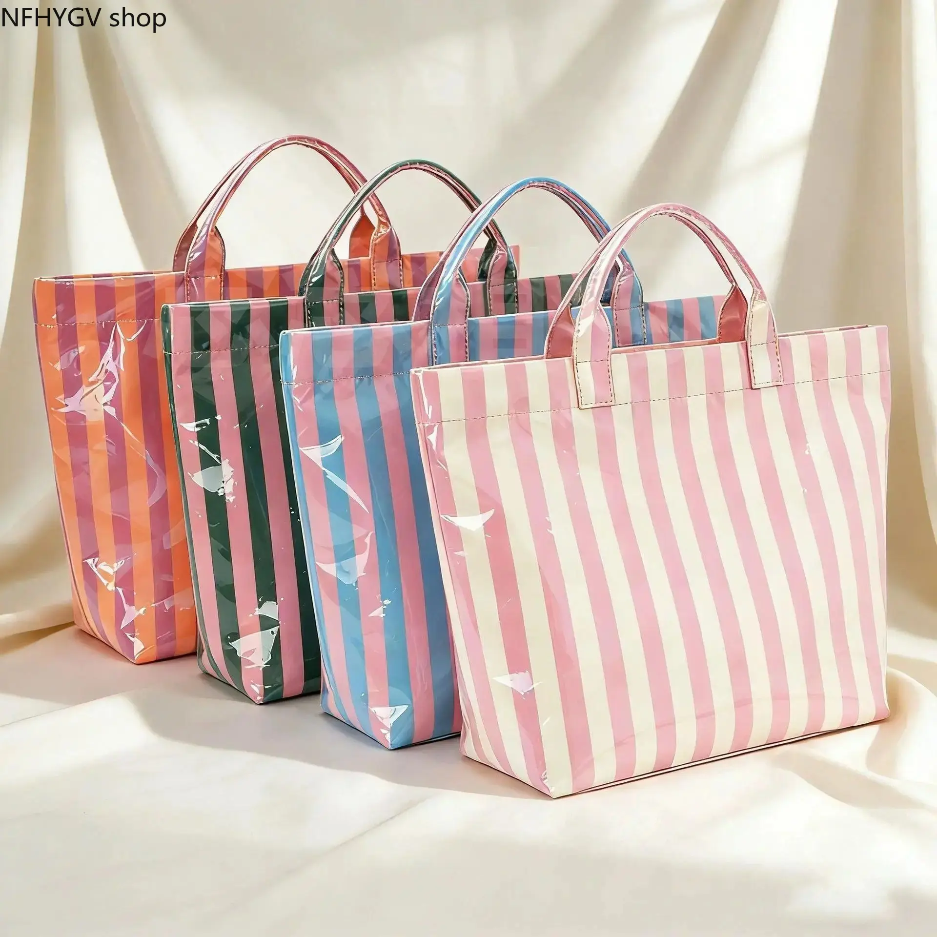 Women Large Nautical Stripe Print Open Top Shoulder Tote Bag, Spacious Shoulder Purse, Beach Bag Accessory For Beach Vacation Travel Shopping Daily Casual Carry Use