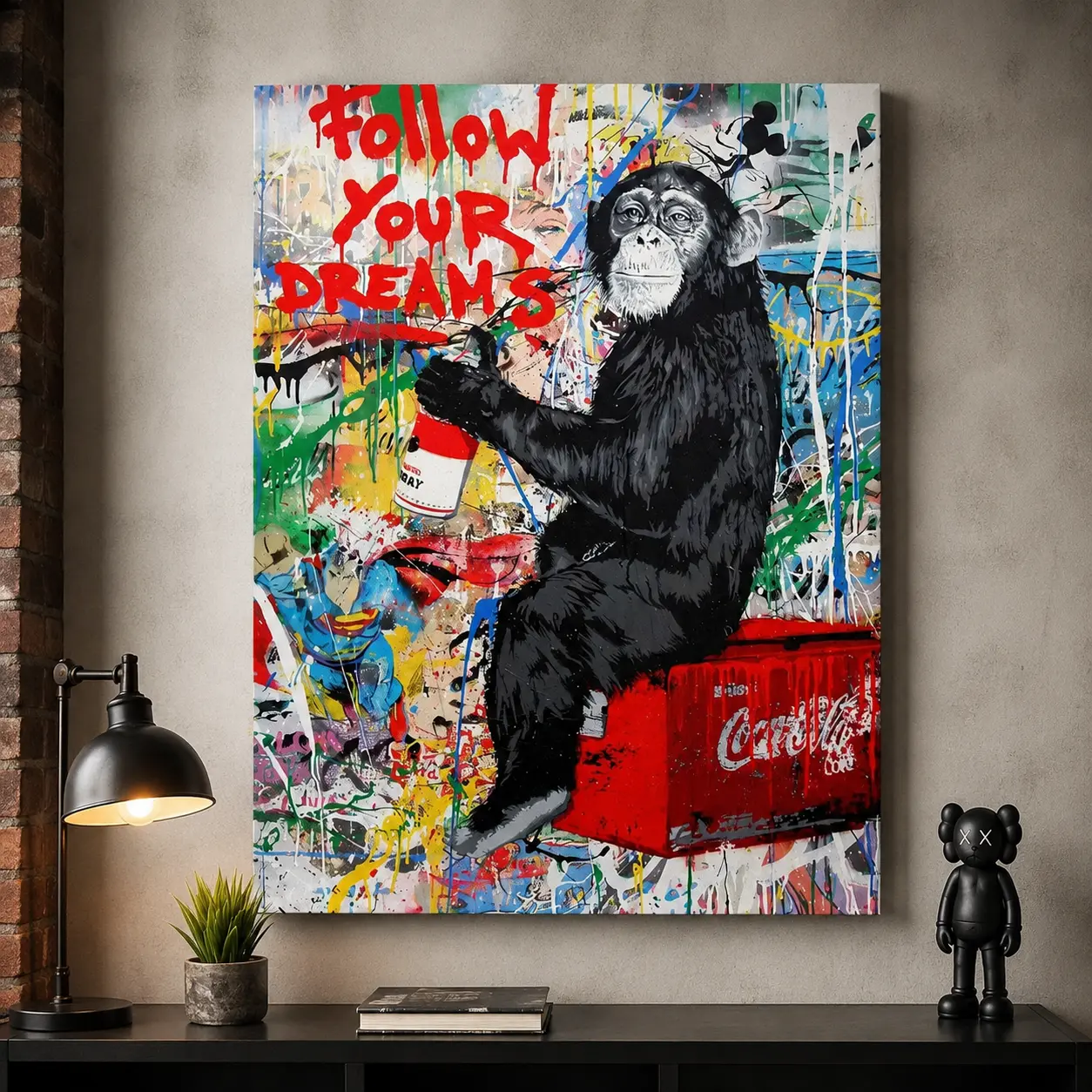 Graffiti Chimpanzee Pattern Canvas Wall Art Painting with Frame, Modern Artistic Artwork for Home Living Room Bedroom Office Decor, Modern Home Decoration, Ideal Gift