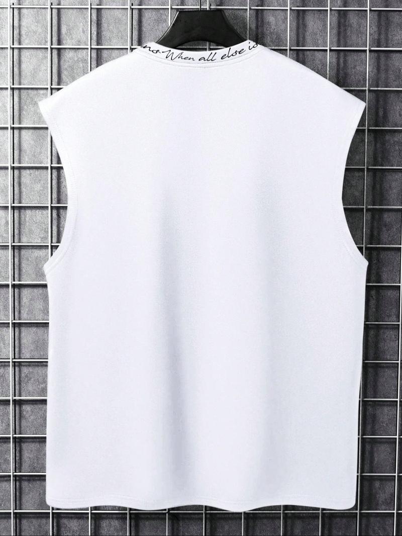 Men's Letter Print Round Neck Tank Top, Regular Fit Casual Sleeveless Crew Neck Top for Summer, Fashion Men's Clothes for Daily Wear, Casual Style Tee
