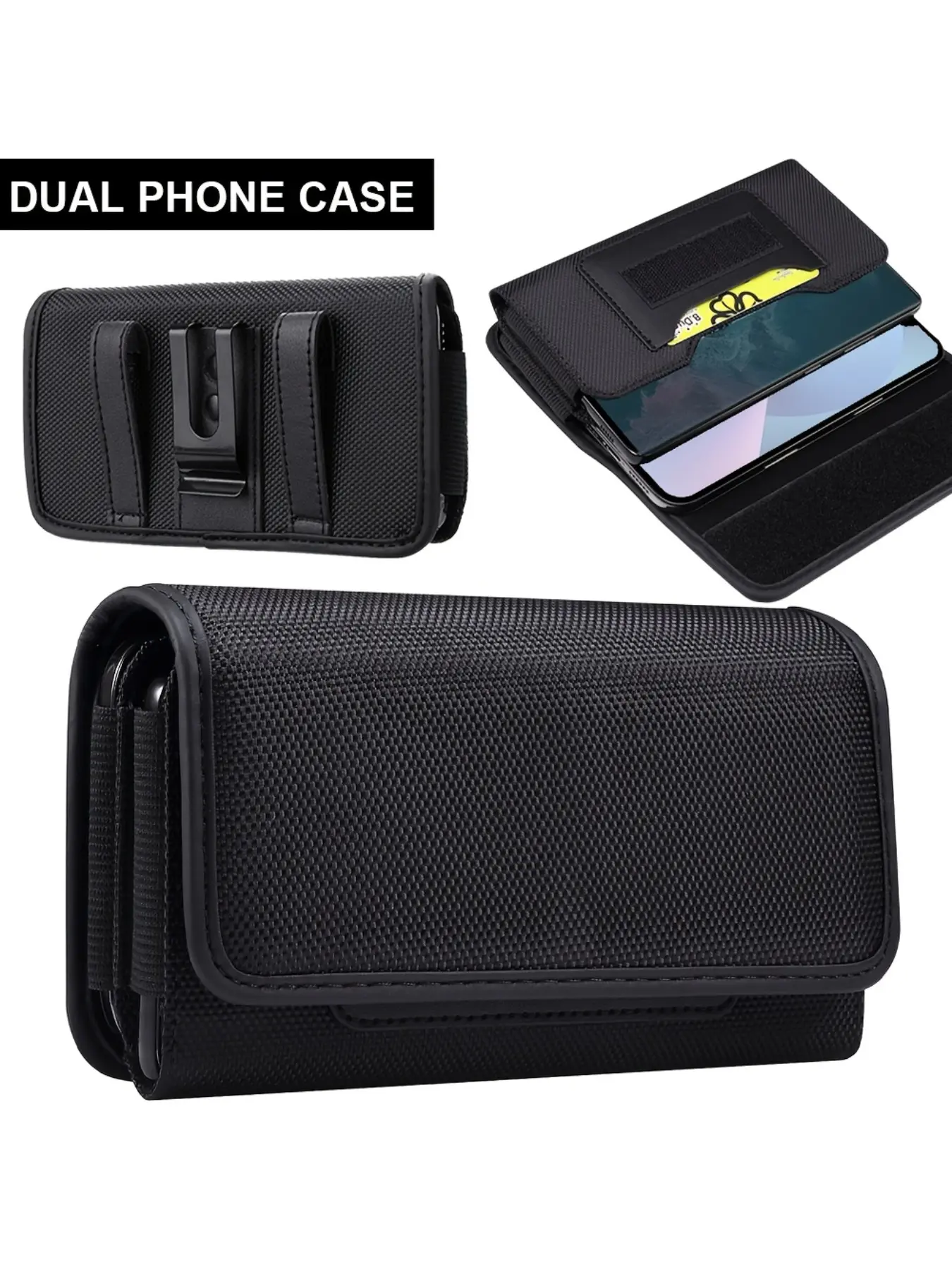 Cell Phone Belt Holster for Large Screens, Compatible with Iphone 17/16/15/14/13/12 Pro Max & Plus Models, with ID Card Slot And Cash Pocket. Durable Nylon Daily Waist Pouch