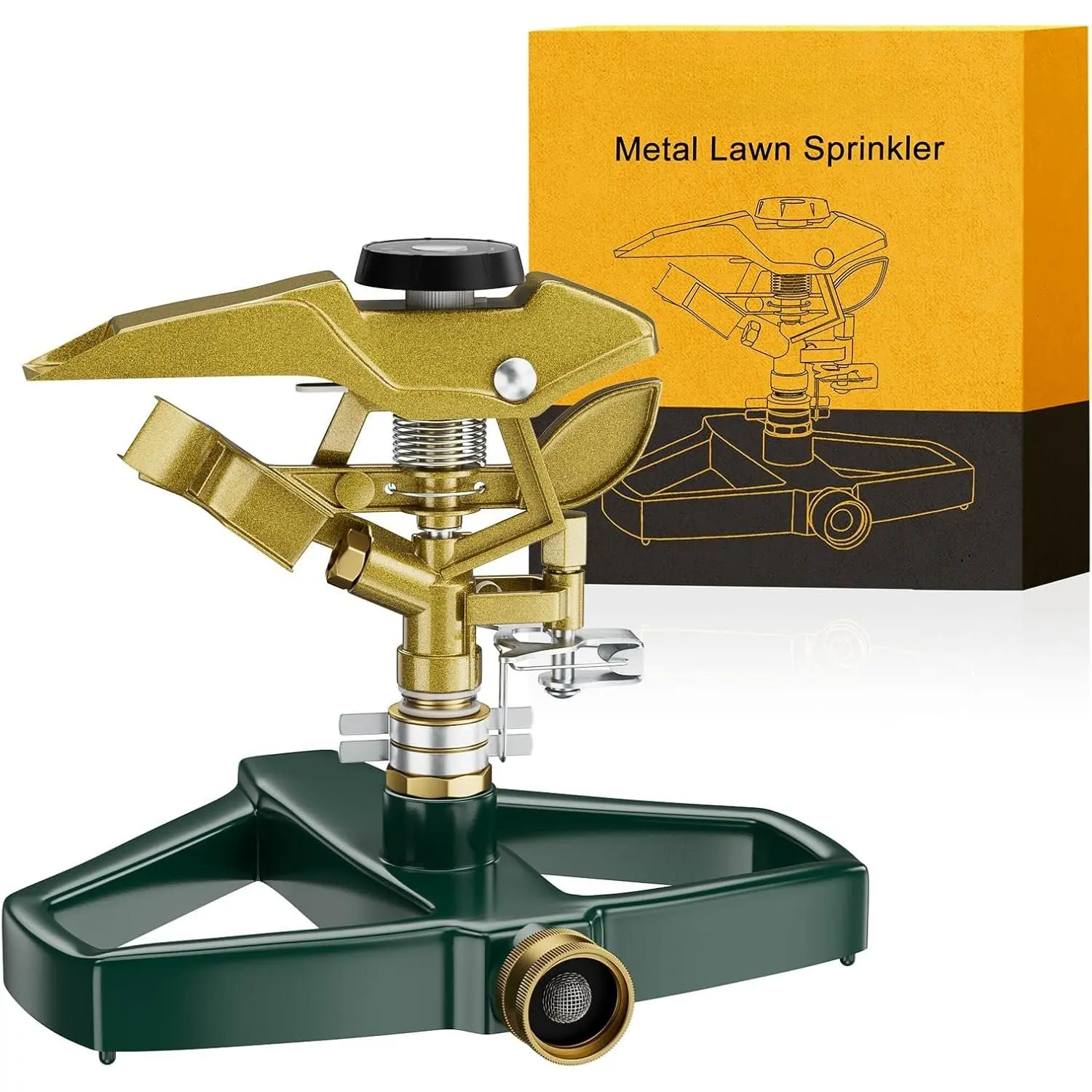 Heavy Duty Pulsating  Lawn Sprinkler with Metal Base,  Metal 360°Adjustable Circular Zinc Impulse Sprinkler for Large Area Lawn & Yard Irrigation, Covers Up to 5800 sq. Ft