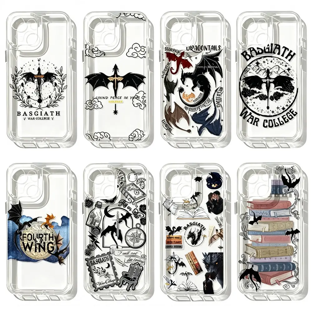Fourth Wing Basgiath War College Clear Phone Case Dragon Book Sticker Collage Shockproof Cover for iPhone 17 Air 16 Pro Max 15 14 Plus 13 12 11, Perfect Birthday Christmas Valentine Holiday Book Fan Gift