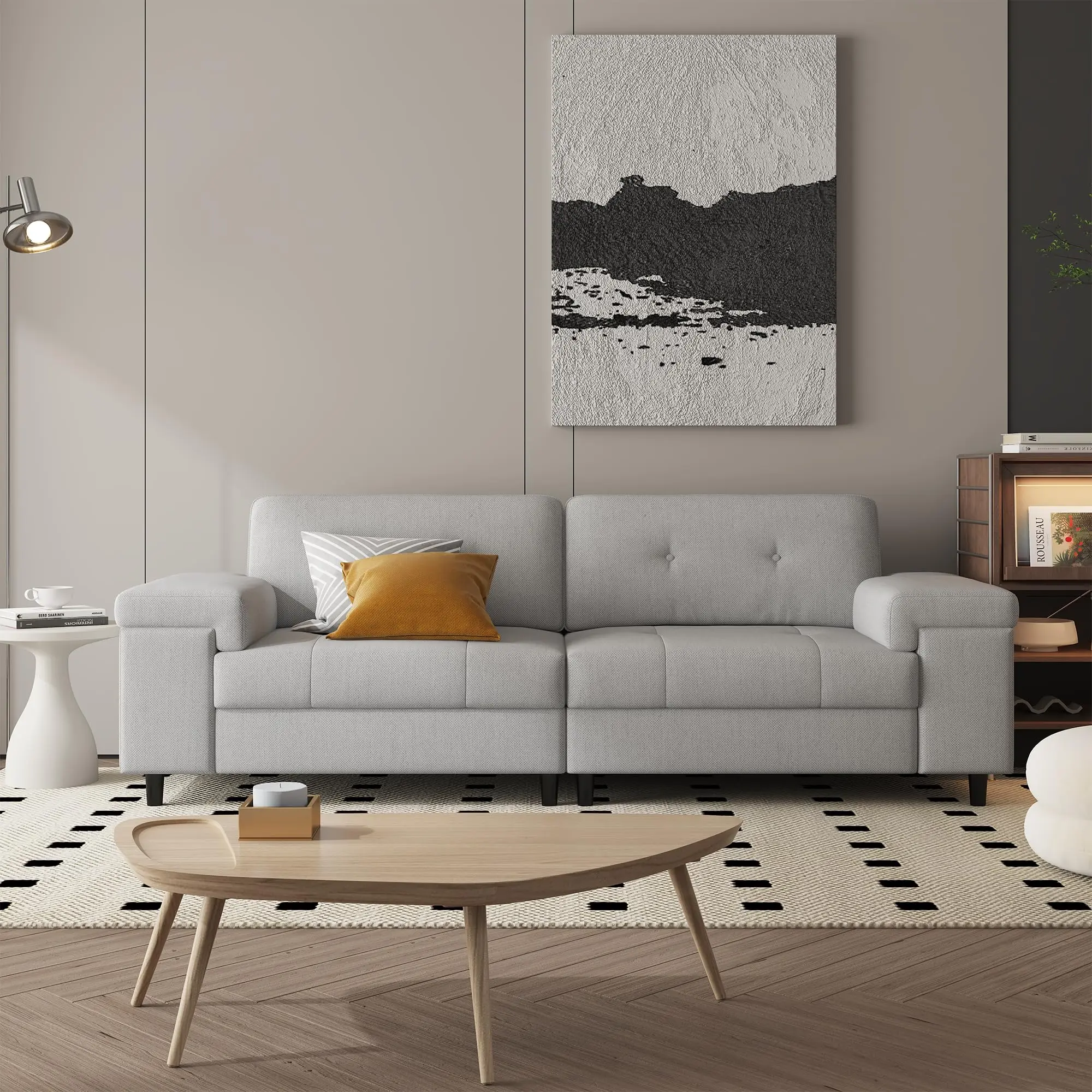 85-Inch Modern 3-Seater Sofa, Plush Chenille Couch with Adjustable Armrests & Button-Tufted Backrest for Living Room & Bedroom