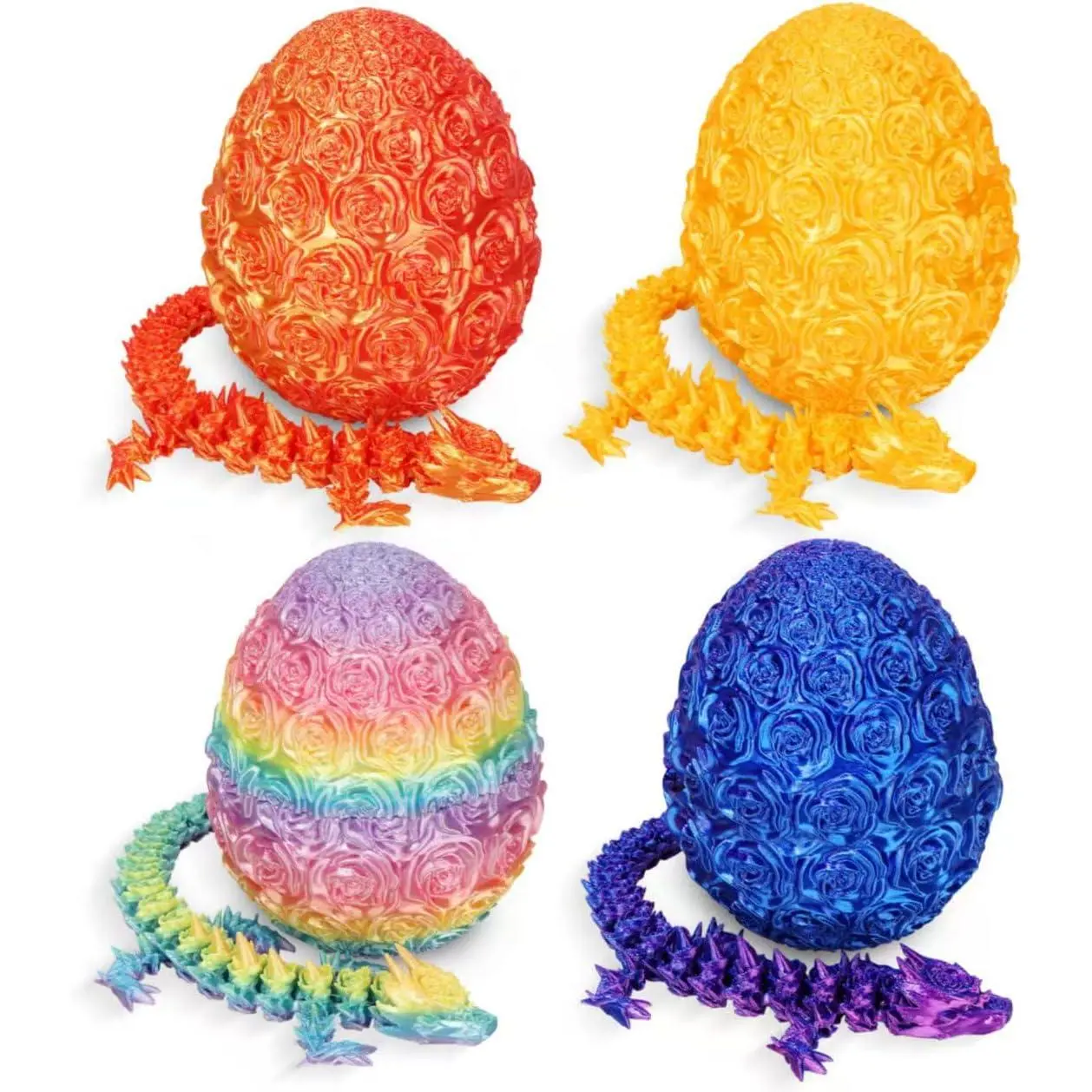 4 Pack 3D Printed Dragon, Dragon Eggs with Dragon Inside - Desktop Decor Collectible, Dragon Toy with Roses Design, for Boys and Girlsfidget toys