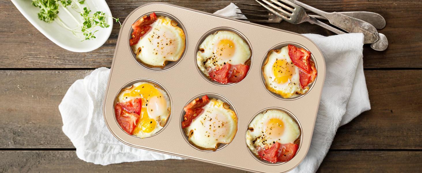 Baking Pans Set, Nonstick Stackable Bakeware Sets, Oven Pans for Cooking 6 Pieces Baking Sheets Set Including Cookie Sheet, Deep Roaster Pan, Square Pan, Loaf Pan, Muffin Pan, Carbon Steel