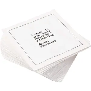 Funny Drinking Quotes White Cotton Cocktail Napkins 50 Luxury Disposable Beverage Napkins with Witty Bar Quotes for Parties Bars Weddings & Game Nights
