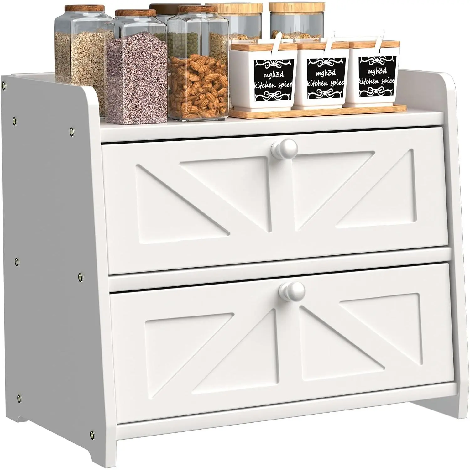 Double Layer Wooden Bread Box for Kitchen Countertop, Large Capacity Storage Bin for Homemade Bread, Farmhouse Bread Organizer, White