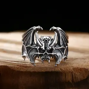 Gothic Skull Demon Bat Animal Open Adjustable Ring Men's Punk Rock Fashion Jewelry