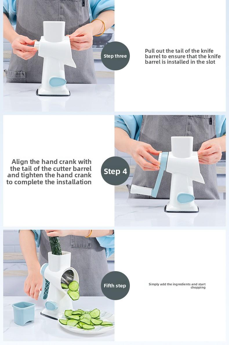 Rotary Cheese Grater, 1-Count Manual Vegetable Chopper with 3 Replaceable Stainless Steel Cutting Blades, Vegetable Shredder and Slicer, Multifunctional Kitchen Utensil, Vegetable Slicer Dicer, Summer Gift # GLOBAL PICKS