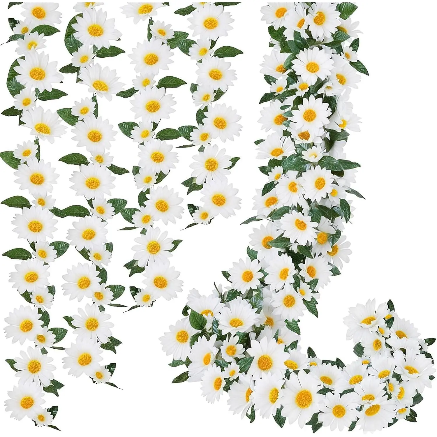 Zythrem 8Ft White Daisy Garland Wildflower Garland 4Pcs Artificial Sunflowers Flower Vines Silk Spring Garlands for Kitchen Wedding Party Birthday Bedroom Wall Decor