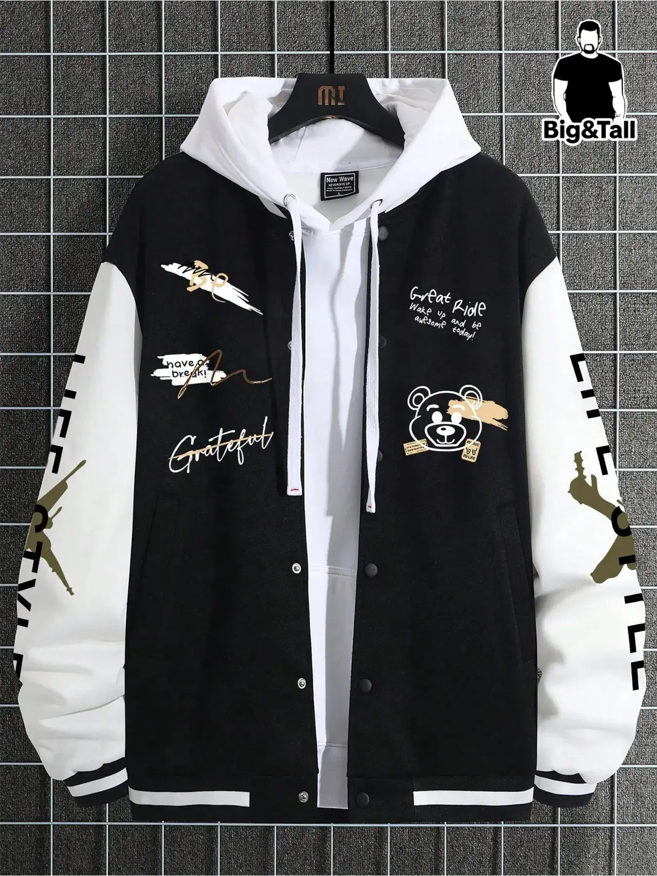 Men's Big Size Jacket, Hip-Hop Baseball Vest, Youth Campus Style, Casual Streetwear, Vintage Artistic Design, Outdoor Fashion