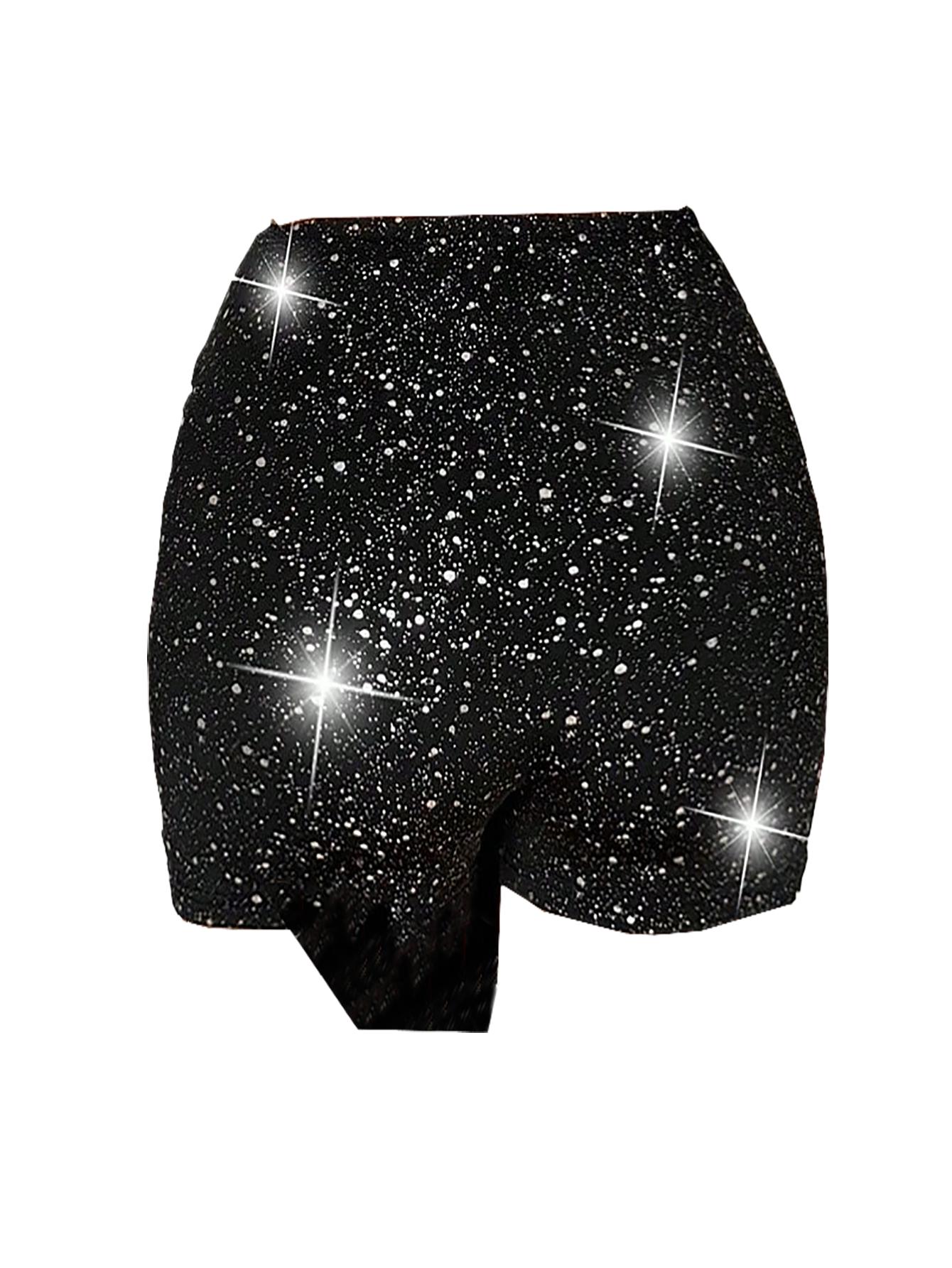 Fashionable multi-color sequined slim-fit hot pants, sequined mid-waist sexy straight shorts