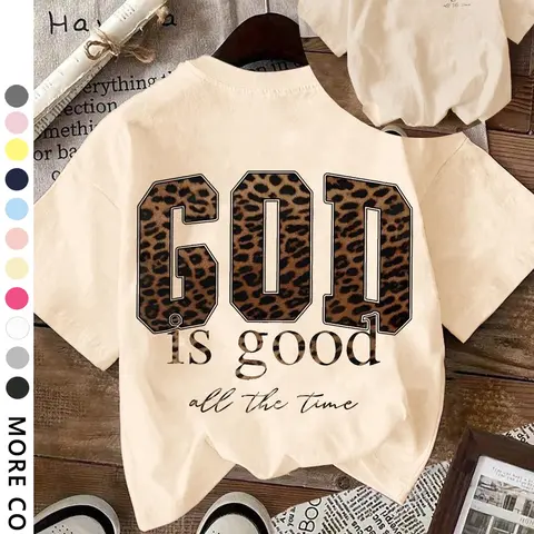 Women's Short-Sleeve T-Shirt with Leopard-Print Letter Graphic, Loose-Fit Comfortable Casual Style, Fashionable Casual Wear for All Seasons