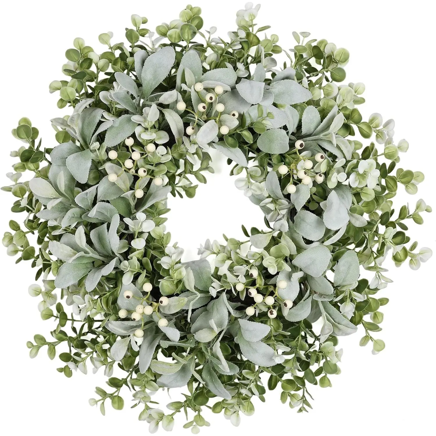 26 Inch Large Lambs Ear Wreaths for Front Door Spring Summer Lambs Leaves with White Berries, Artificial Greenery for  Porch Wall Living Room  Wedding Decor for  Seasons Wreaths