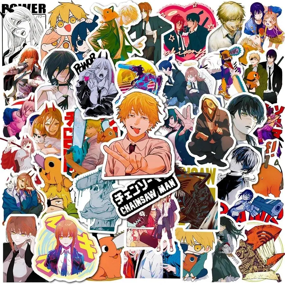 50pcs Pochita Chainsaw Man Stickers Cool Denji Makima Sticker Waterproof Skateboard Luggage Motorcycle Funny Anime Decals
