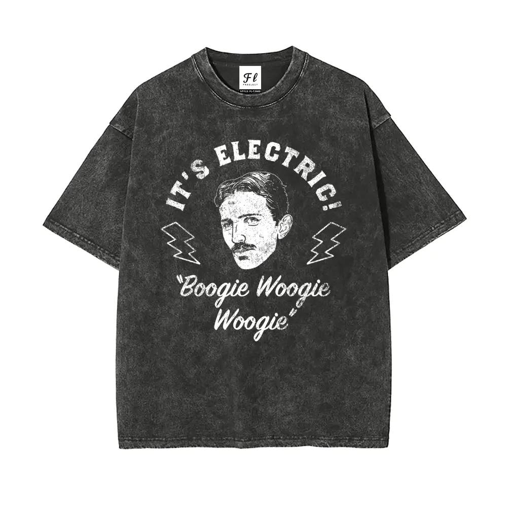 Washed Distressed T-Shirt | Nikola Tesla "Boogie Woogie" Tee | Vintage Oversized Graphic Shirt | Unisex Geek Nerd Gag Gift