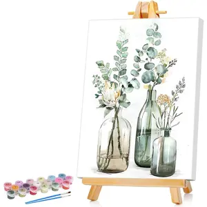 Framed Paint by Numbers Kit for Adults Beginners & Kids Ages 8-12, No Easel, Easy Acrylic Canvas Painting 8x12 Inch with Paints & Brushes, Bottle Flower Pattern for Home Wall Decor Gift