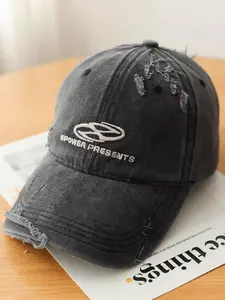 Unisex Street Trendy Letters Logo Embroidered Washed Denim Baseball Cap, Adjustable Casual Hats, Trendy Baseball Cap, Fashionable Hat for Men & Women for All Season, Embroidered Headwear