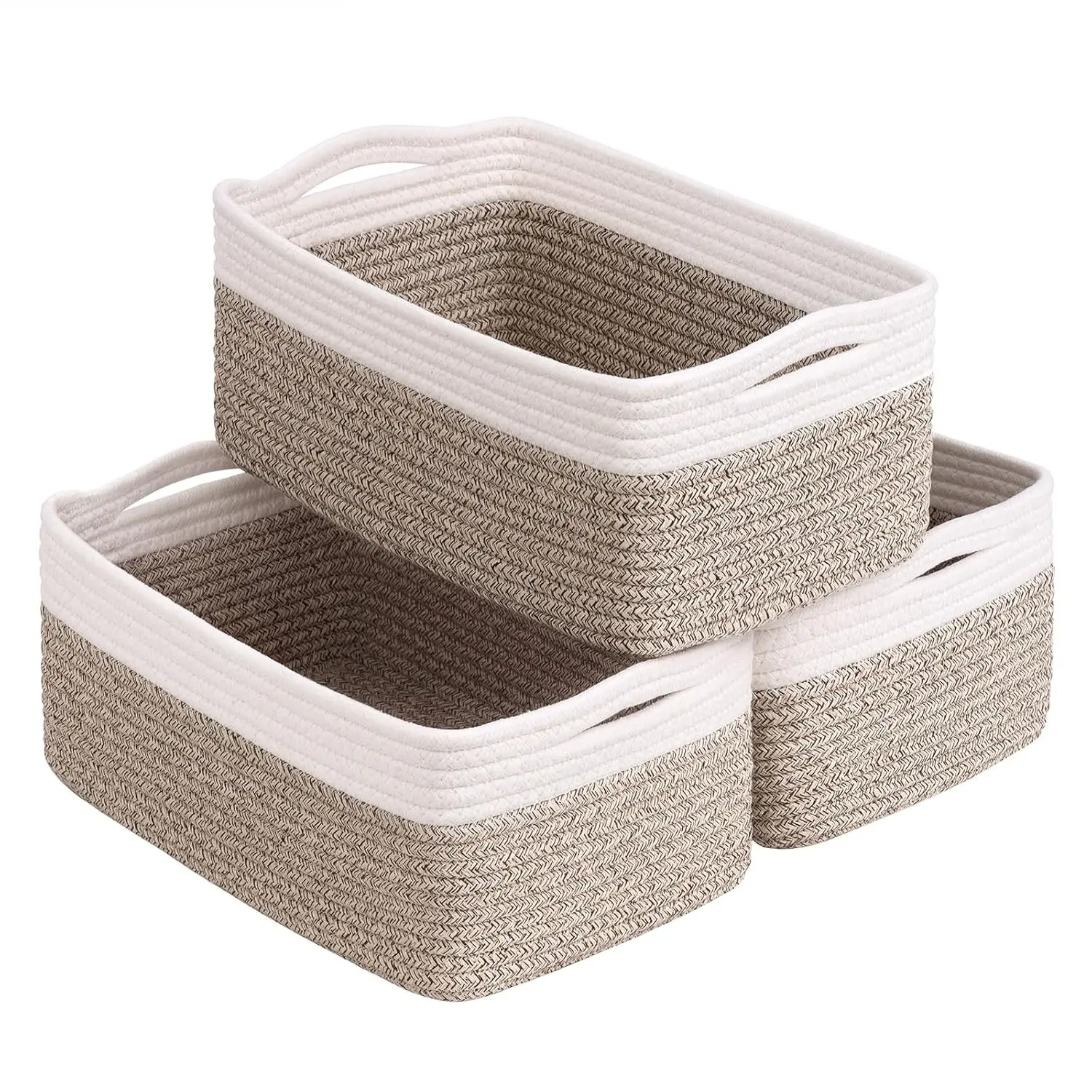 Baskets for Organizing, 13 x 8 x5 in, Baskets for Shelves, Toy Storage, Home Decor, Dorm Decor 3 Pack for Bathroom, White & Light Brown