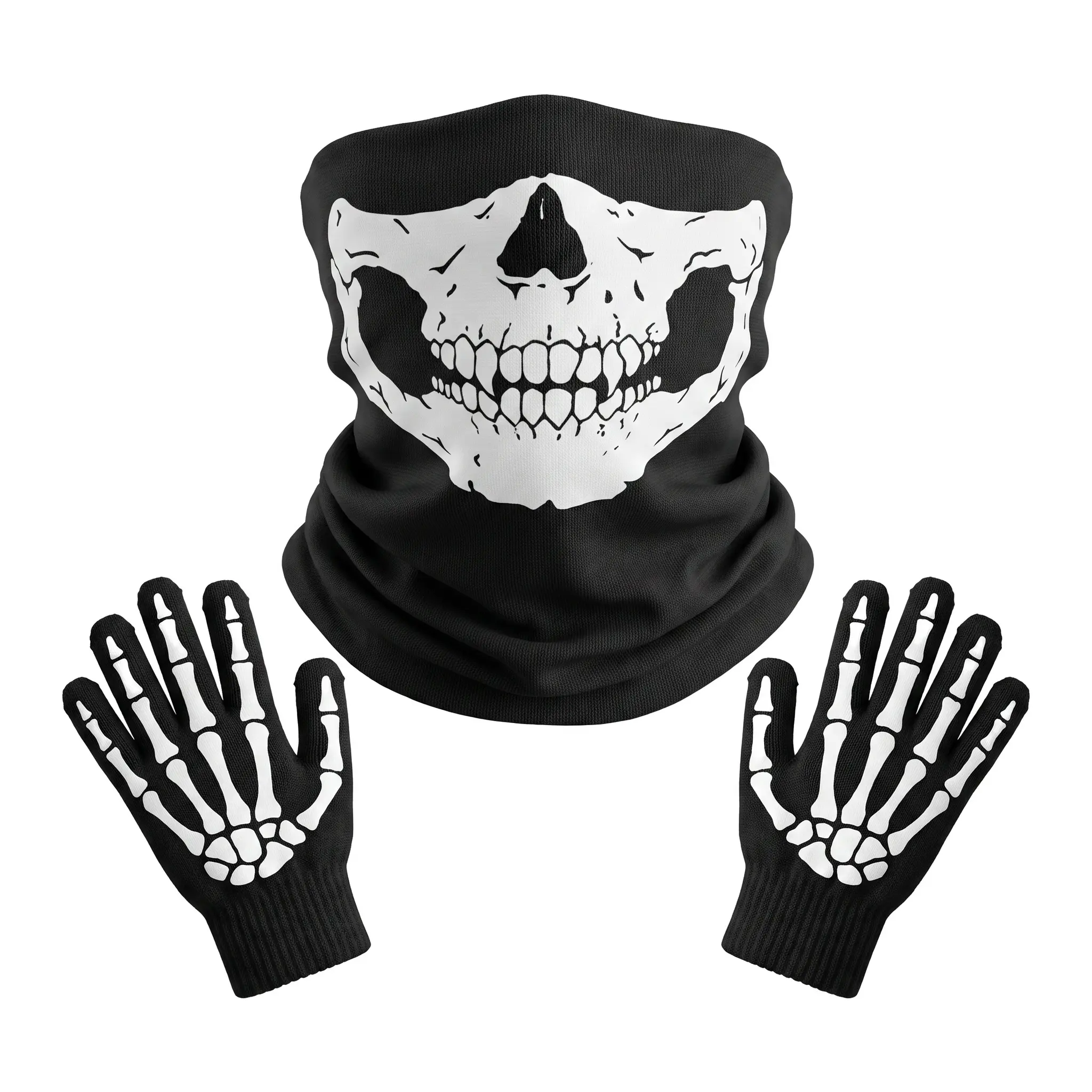 Spooky Teens-Adults Halloween Mask & Glow-In-The-Dark Skull Hand Gloves Set - Soft Cool Light Mask Design Cosplay Accessories for Themed Party, Trick-Or-Treat