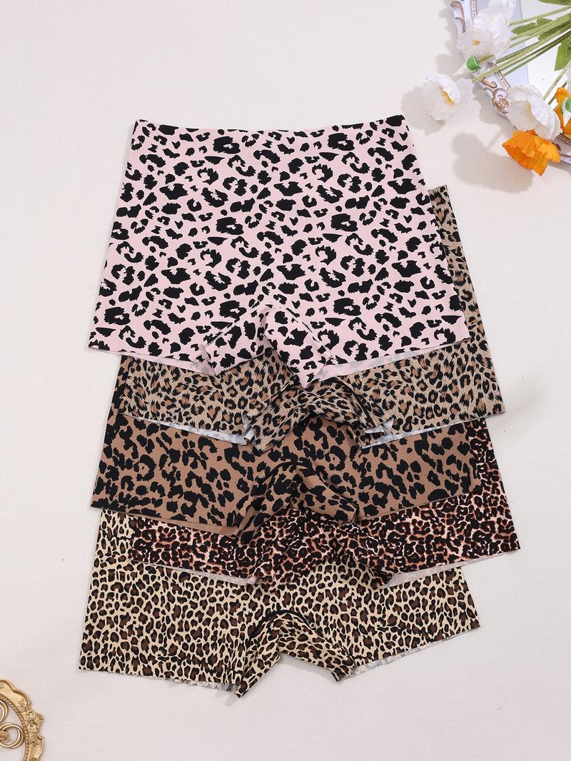Women's Leopard Print Halloween Seamless Underwear Set, Fitted Mid-Waist Ice Silk Panties, Casual All-Season Comfortable Fit, Soft Breathable Knicker