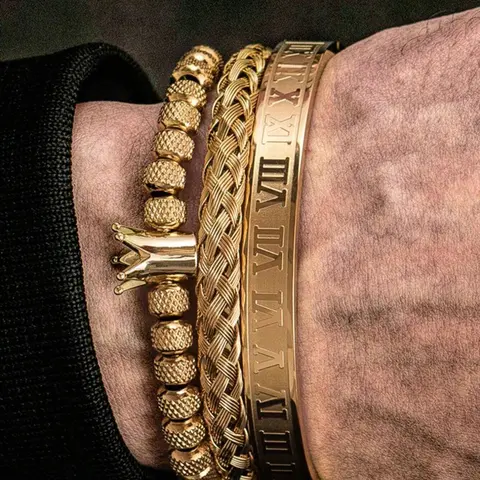 【Black Friday】Men's Elegant Braided Bracelet, Fashionable Crown & Roman Numerals Decor Bracelet for Guys, Cool Trendy Versatile Jewelry for Party & Daily Wear, Birthday Gift